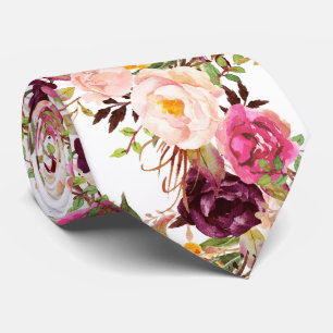 PixDezines Boho Blush Burgundy Watercolor Flowers Tie