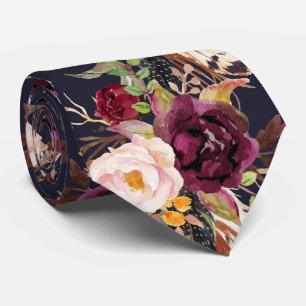 PixDezines Boho Blush Burgundy Watercolor Flowers  Tie
