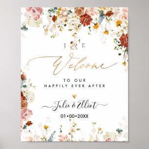 PixDezines Boho Fall Garden Flowers Welcome Sign