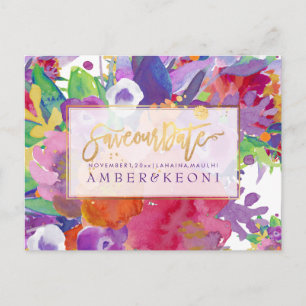 PixDezines Boho Floral Watercolor Save Date Announcement Postcard