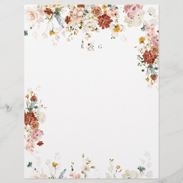 PixDezines Boho Garden Flowers Couple Monogram Custom Letterhead (Front)