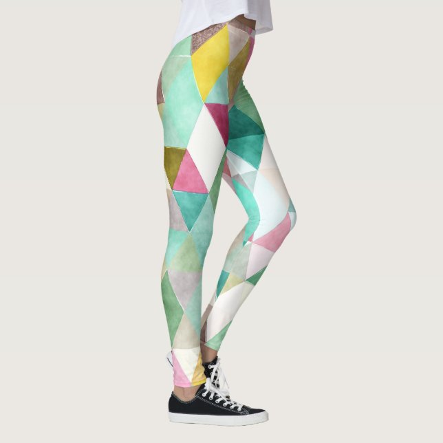 PixDezines Boho Watercolor Geometric/Jade Leggings (Right)