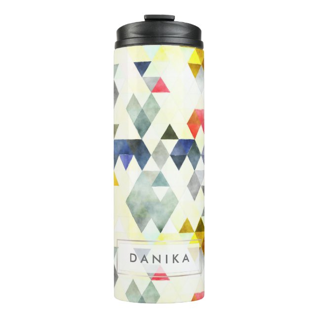 PixDezines Boho Watercolor Geometric/Triangles Thermal Tumbler (Front)