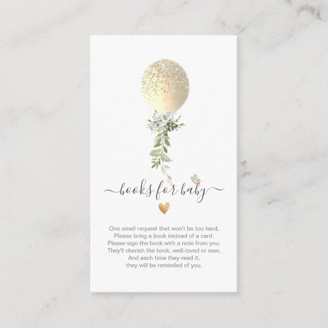 PixDezines Book Request, Watercolor Gold Balloon Enclosure Card (Front)