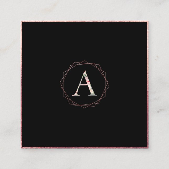 PixDezines BOTANICAL MONOGRAM/FAUX ROSE GOLD Square Business Card (Front)