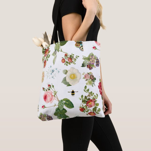 PixDezines Botanical Print/Redoute Collage Tote Bag (Close Up)