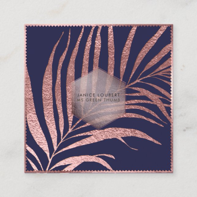 PixDezines Botanical Rose Gold Palm Fronds Square Business Card (Front)