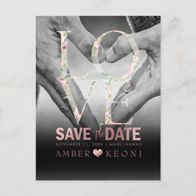 PixDezines Botanique Faux Rose Gold Save the Date Announcement Postcard (Front)