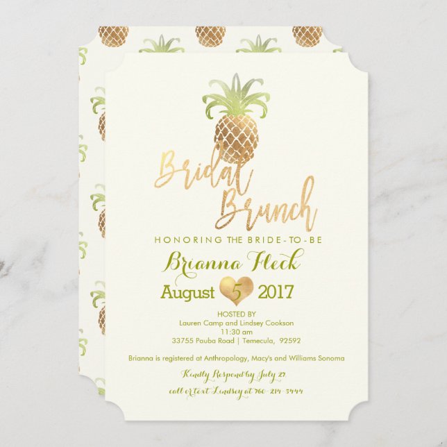PixDezines Bridal Brunch/Faux Gold/Pineapples Card (Front/Back)