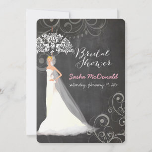 PixDezines bridal shower/chalkboard/umbrella Invitation