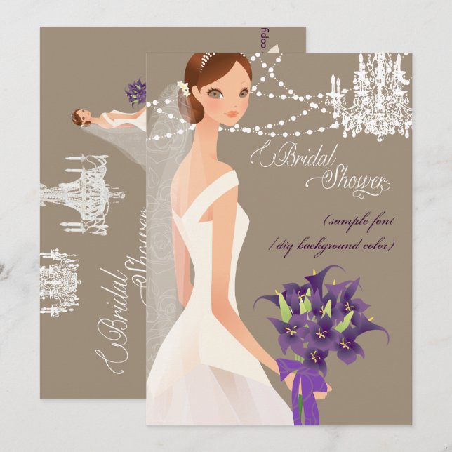 PixDezines bridal shower/DIY occasion+colour Invitation (Front/Back)