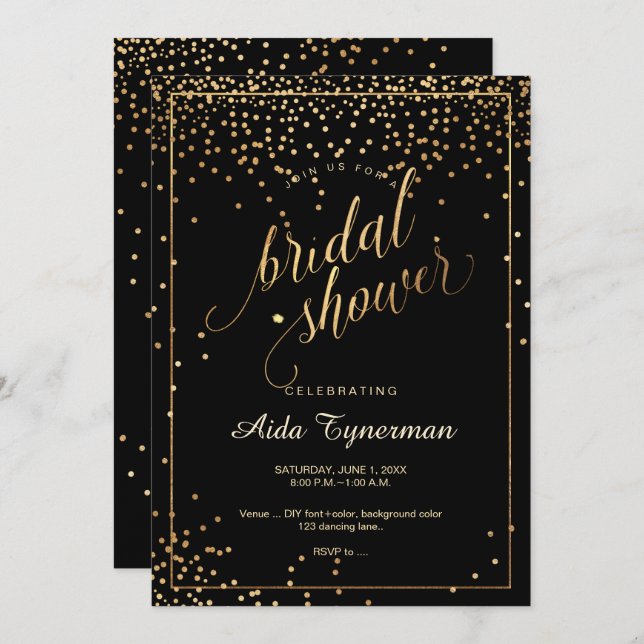 PixDezines Bridal Shower Faux Gold Confetti Invitation (Front/Back)