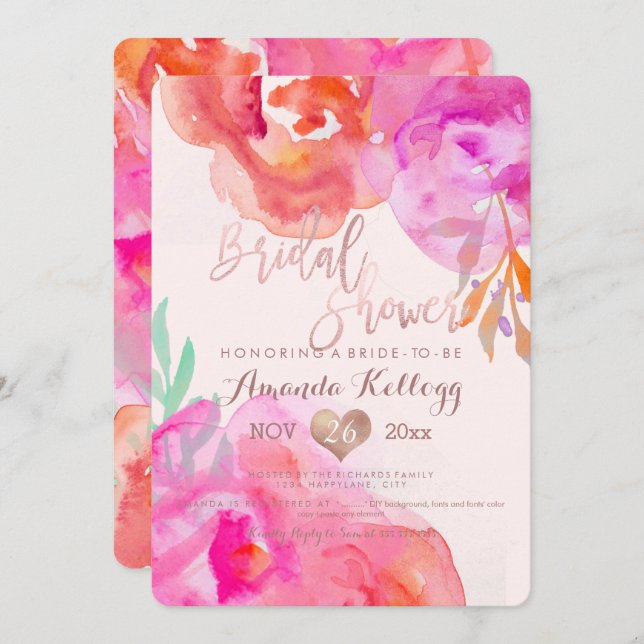 PixDezines Bridal Shower/Floral/Watercolor/Roses Invitation (Front/Back)
