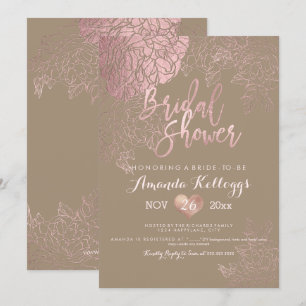 PixDezines Bridal Shower/Roses/ROSE GOLD/Faux Foil Invitation