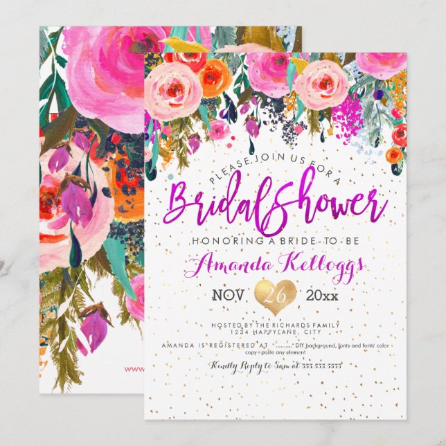 PixDezines Bridal Shower Spring Floral Invitation (Front/Back)