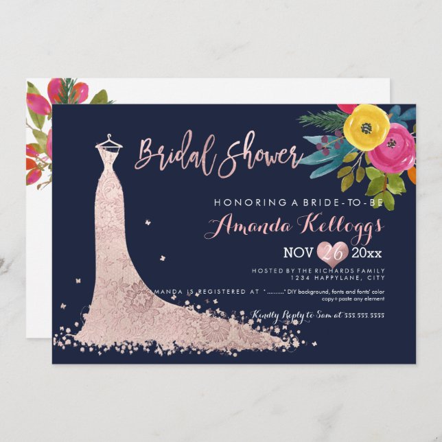 PixDezines Bridal Shower Spring Floral Invitation (Front/Back)