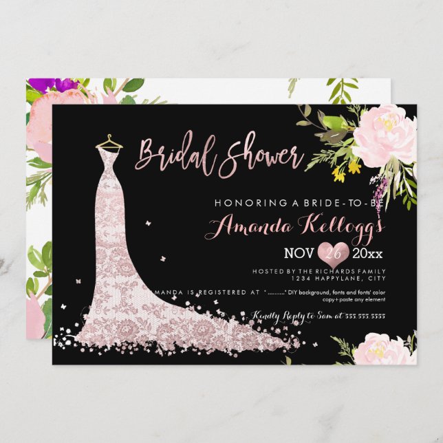 PixDezines Bridal Shower Spring Floral Invitation (Front/Back)