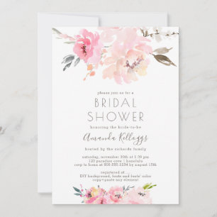 PixDezines Bridal Shower Watercolor Blush Peonies Invitation