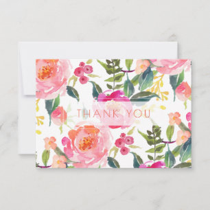 PixDezines Bridal Shower Watercolor Summer Peonies Thank You Card