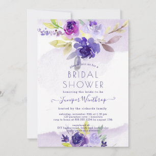 PixDezines Bridal Shower Watercolor Violet Peonies Invitation