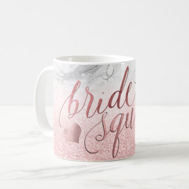 PixDezines Bride Squad/Faux Rose Gold Script Coffee Mug (Front Left)
