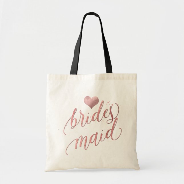 PixDezines Bridesmaid/Faux Rose Gold Script Tote Bag (Front)