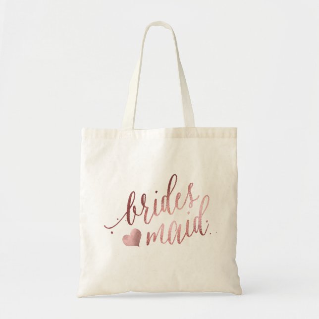 PixDezines Bridesmaid/Faux Rose Gold Script Tote Bag (Front)