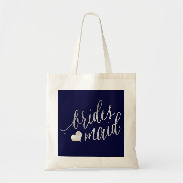 PixDezines Bridesmaid/Faux Silver Script Tote Bag (Front)