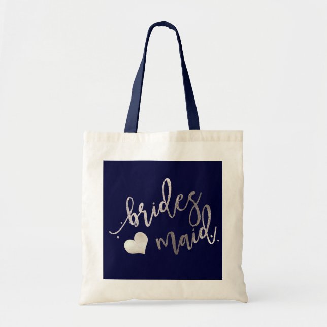 PixDezines Bridesmaid/Faux Silver Script Tote Bag (Front)