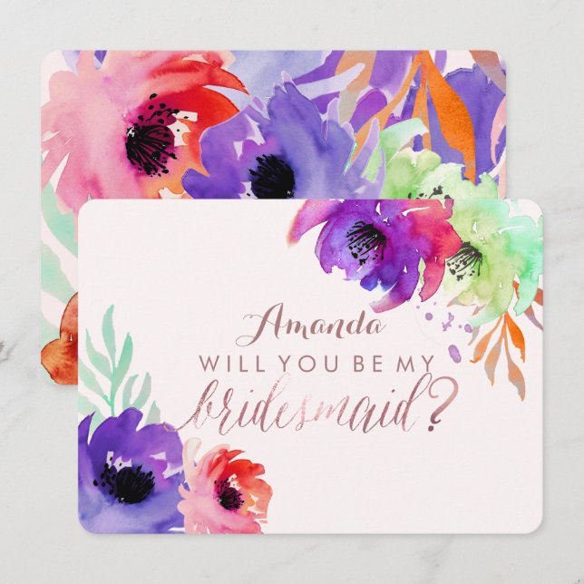 PixDezines Bridesmaid/Floral/Watercolor/Roses Invitation (Front/Back)