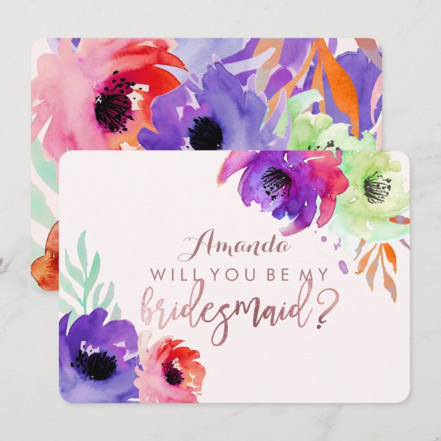 PixDezines Bridesmaid/Floral/Watercolor/Roses Invitation (Front/Back)
