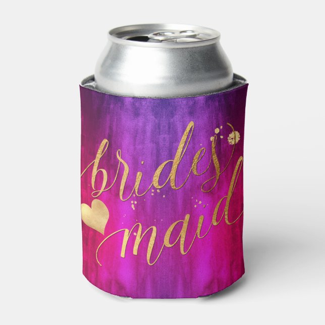 PixDezines Bridesmaid, Magenta+Purple Ombre H2O Can Cooler (Can Front)