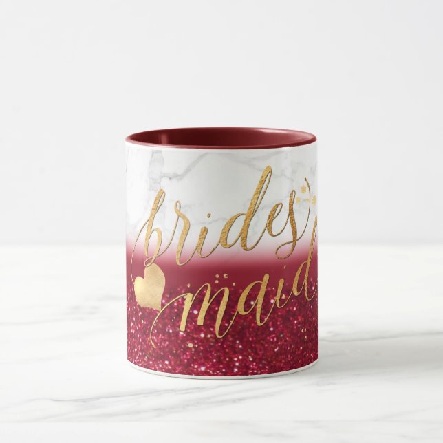 PixDezines Bridesmaid Marble+Gold+Red Glitter Mug (Center)