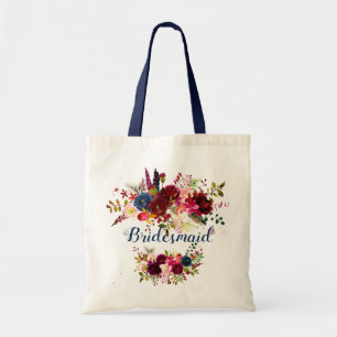 PixDezines Bridesmaid/Navy Burgundy Flowers Tote Bag