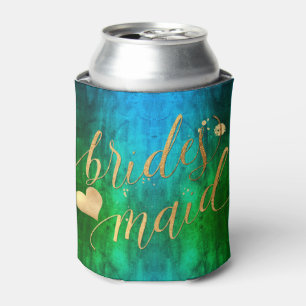 PixDezines Bridesmaid, Watercolor Ombre Peacock Can Cooler