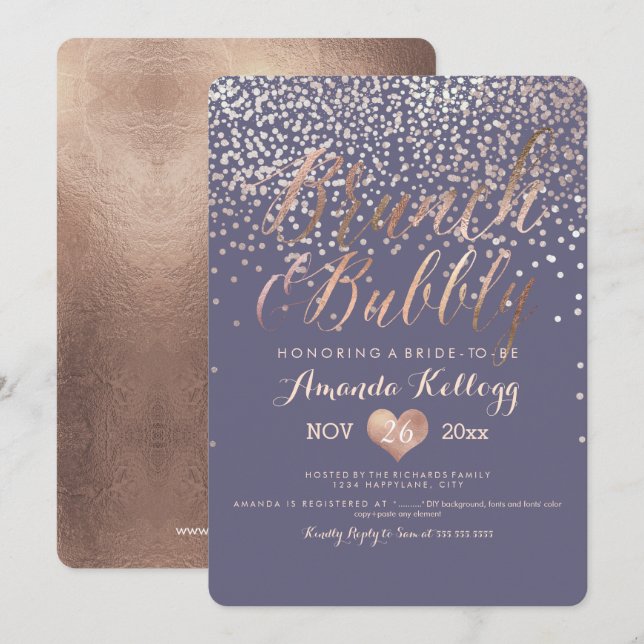 PixDezines Brunch & Bubbly Dazzled in Rose Gold Invitation (Front/Back)