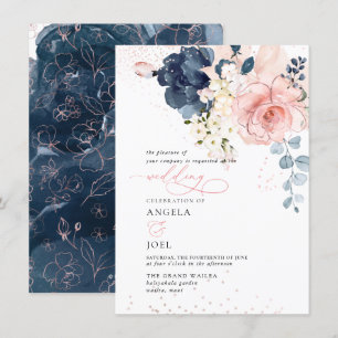 PixDezines Brunch Bubbly Navy Blush H2 flowers Inv Invitation