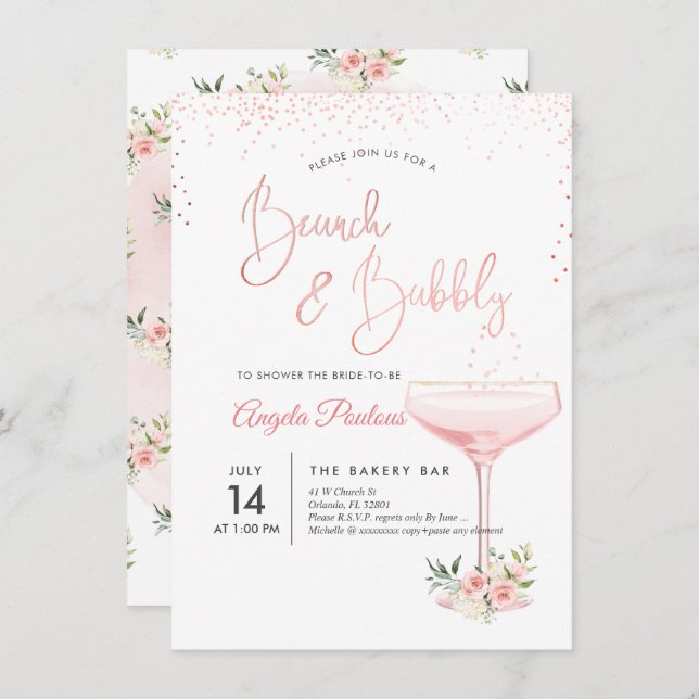 PixDezines Brunch Bubbly/Pink Champagne Glass Invitation (Front/Back)