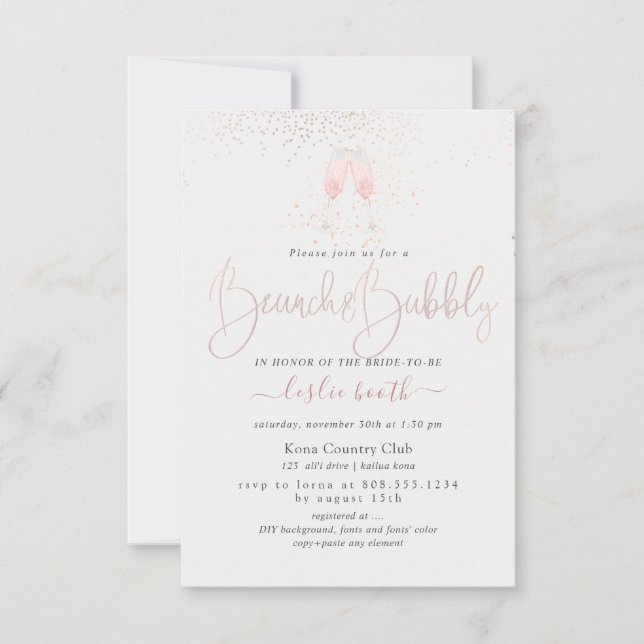PixDezines Brunch+Bubbly Pink Champagne Invitation (Front)