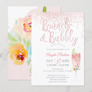 PixDezines Brunch Bubbly/Pink+Silver Confetti Invitation