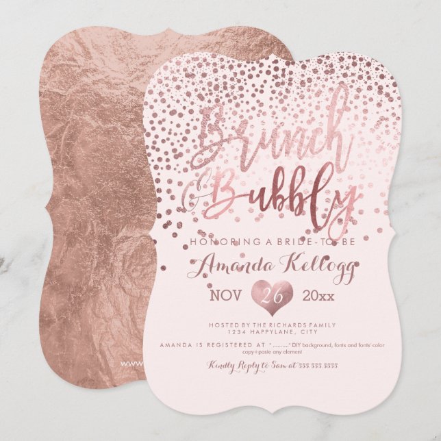 PixDezines Brunch N Bubbly/Rose Gold Confetti Invitation (Front/Back)
