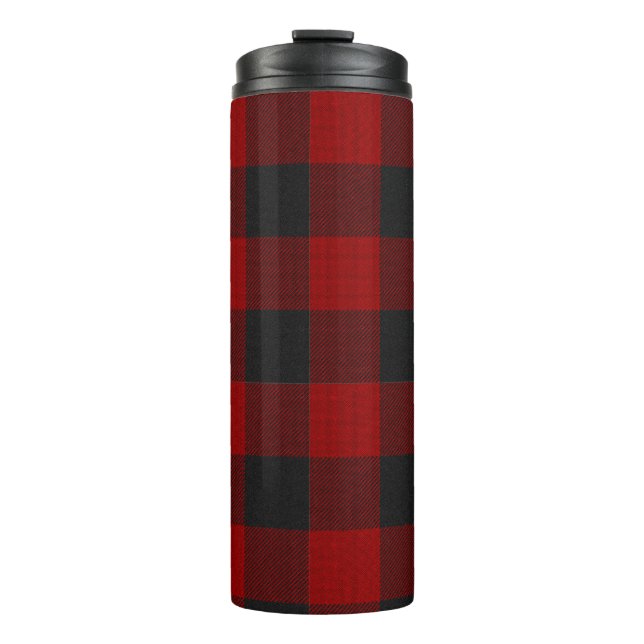 PixDezines Buffalo Plaid, Black Red Thermal Tumbler (Front)