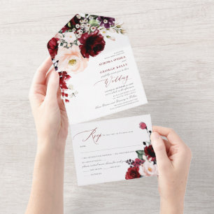 PixDezines Burgundy Blush H2 Flowers All In One Invitation