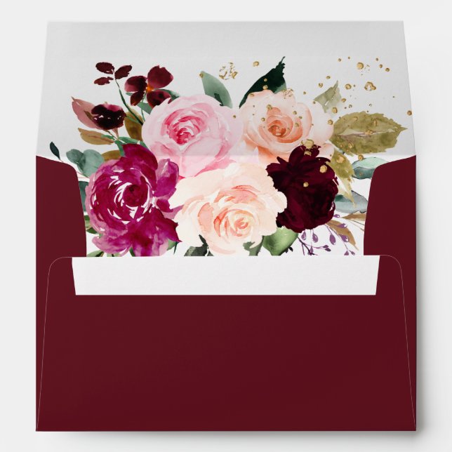 PixDezines Burgundy Blush Pink Flowers DIY Colours Envelope (Back (Bottom))