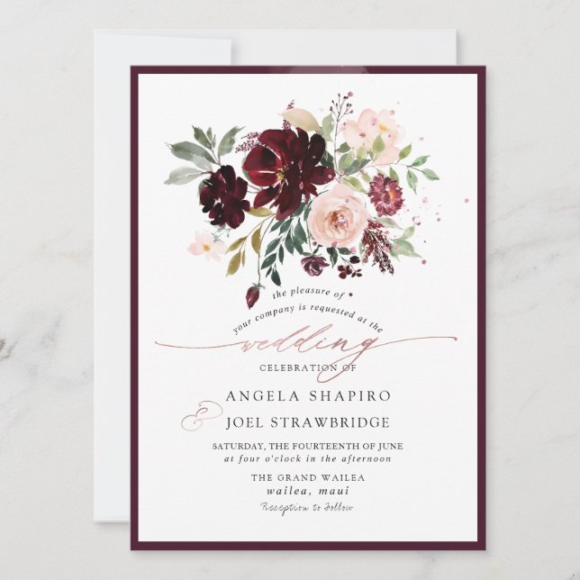 PixDezines Burgundy Blush Watercolor Flowers Invitation (Front)