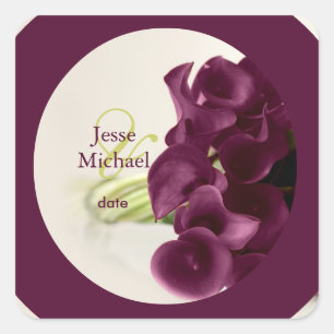 PixDezines Burgundy Calla Lillies, custom trim Square Sticker