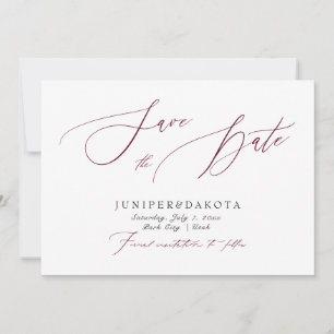 PixDezines Burgundy Elegant Script Save the Date Invitation