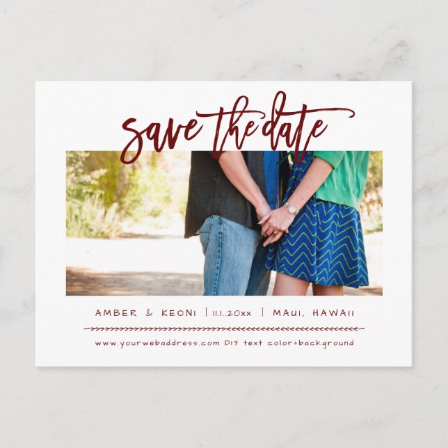 PixDezines Burgundy Modern Brush Script Announcement Postcard (Front)