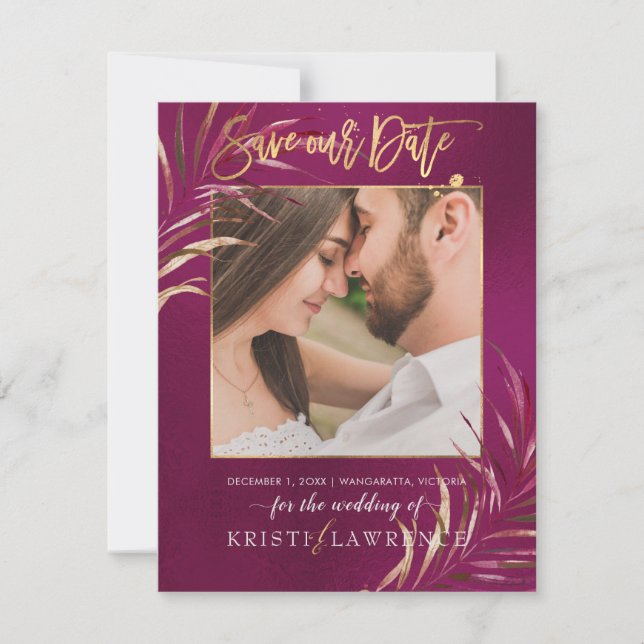 PixDezines Burgundy Palms/Photo save our date Save The Date (Front)
