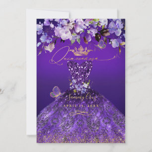 PixDezines Butterflies Quinceanera, Dark Purple Invitation